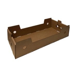 Item 1680 - 8 Quart Non Waxed U-Pick Berry Tray Shipper (400 Pack)- A brow, non waxed cardboard tray with hand grips on two sides of the tray.